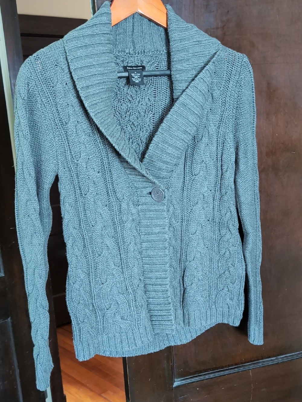 Calvin Klein Jeans Cable-Knit Shawl Collar Cardigan - Gray